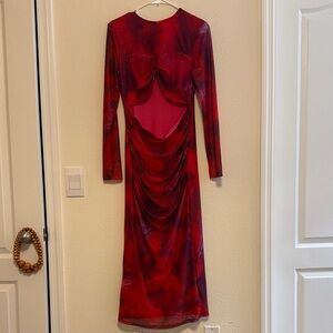 SHEIN Elegant Red and Black Long Sleeve Dress
